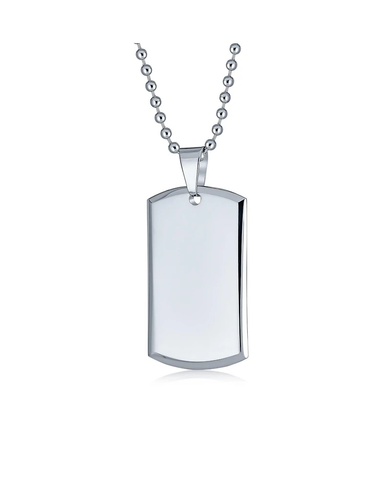 Bling Jewelry Large Military Army Dog Tag Pendant Necklace Polished Silver Tone Stainless Steel Beveled Edge with Bead Ball Chain 24 Inch