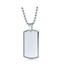 Bling Jewelry Large Military Army Dog Tag Pendant Necklace Polished Silver Tone Stainless Steel Beveled Edge with Bead Ball Chain 24 Inch