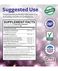 Super Antioxidants Supplement | Acai Berry, Goji, Pomegranate & Trans Resveratrol | Herbal & Fruit Formula for Overall Health, Health's Harmony | 180c