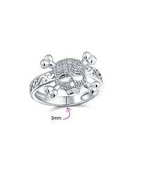 Bling Jewelry Cocktail Statement Ring: Cz Pirate Skull Crossbones Punk Goth in Sterling Silver