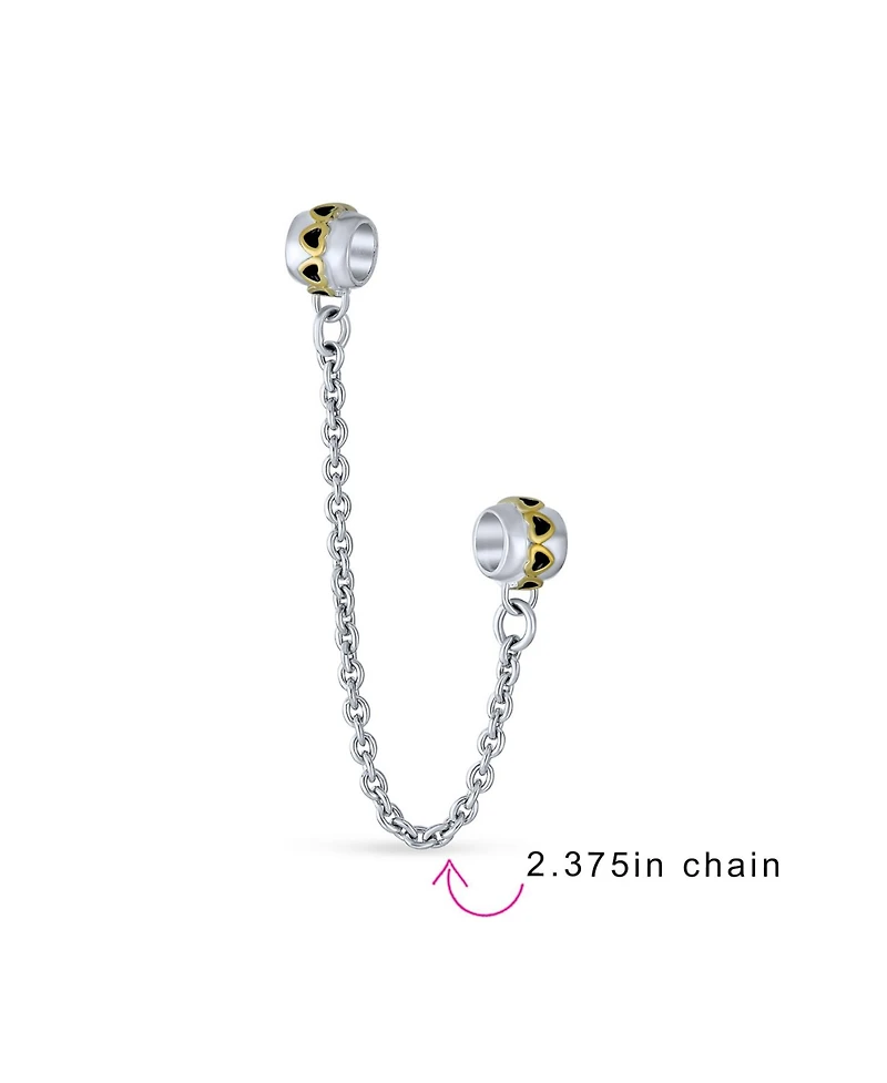 Bling Jewelry Two Tone Love Hearts Safety Chain Spacer Stopper Charm Bead Gold Plated Silver