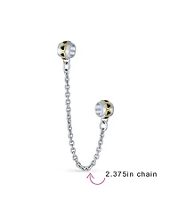 Bling Jewelry Two Tone Love Hearts Safety Chain Spacer Stopper Charm Bead Gold Plated Silver