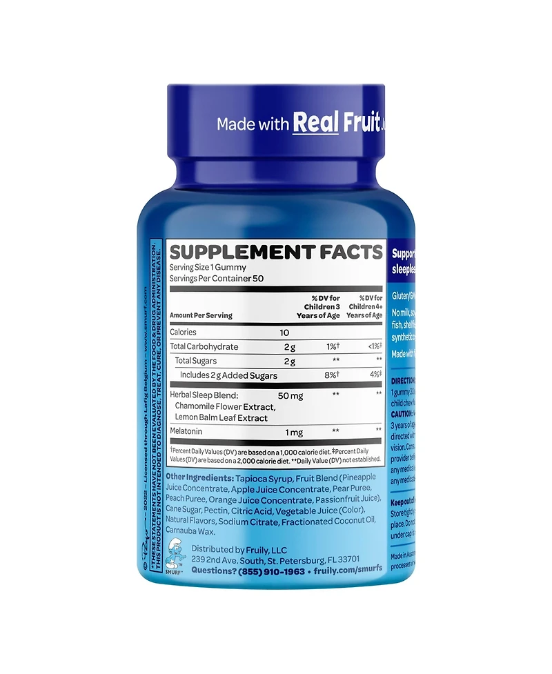 Smurfs Restful Sleep Kids Vitamin Gummies with Melatonin, Sleep Gummies for Children, Smurfs Berry Flavored, 50ct