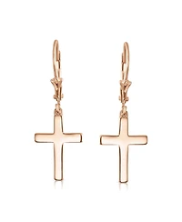 Bling Jewelry Minimalist Religious Cross Dangle Earrings 14K Gold Plated Sterling Silver