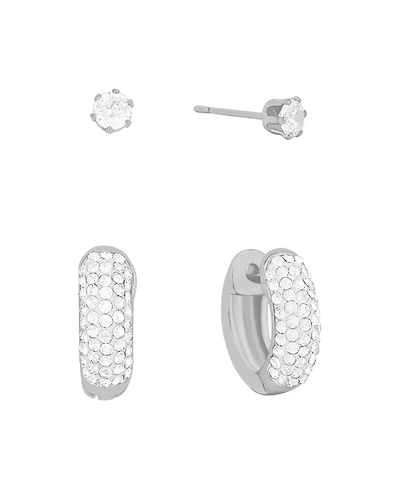 And Now This Clear Crystal Hoop and Stud Duo Earrings Set
