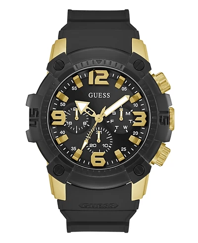 Guess Men's Multifunction Black Silicone Watch, 52mm