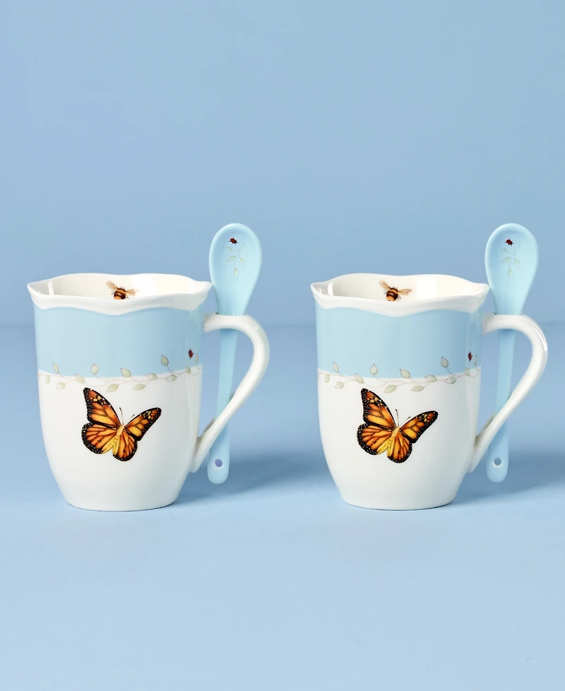Lenox Butterfly Meadow Mugs with Spoons, Set of 2