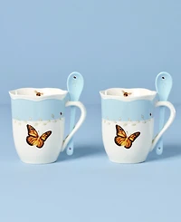 Lenox Butterfly Meadow Mugs with Spoons, Set of 2