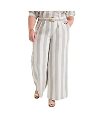 June + Vie Women's Curvie Fit High-Waisted Wide-Leg Linen Pant