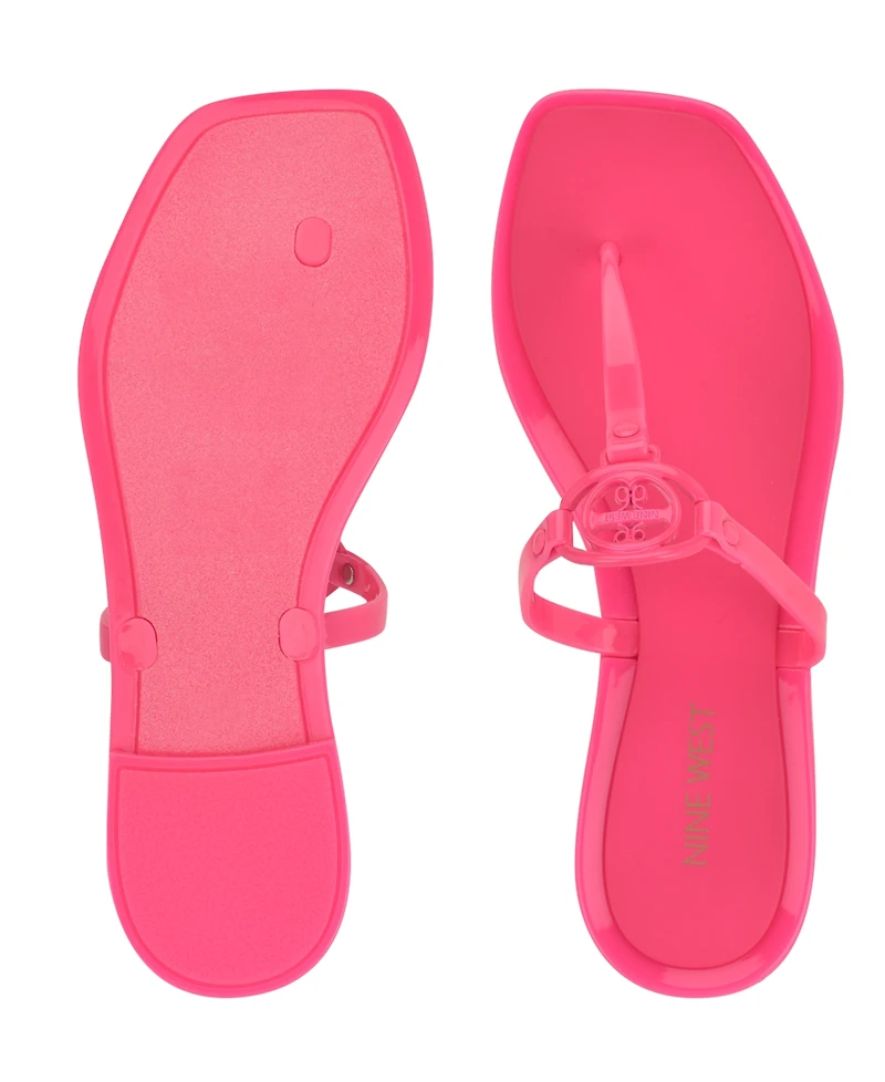 Nine West Women's Dacota T-Strap Square Toe Flat Sandals