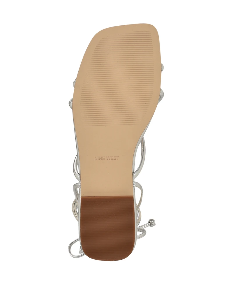 Nine West Women's Mikila Strappy Lace Up Flat Sandals