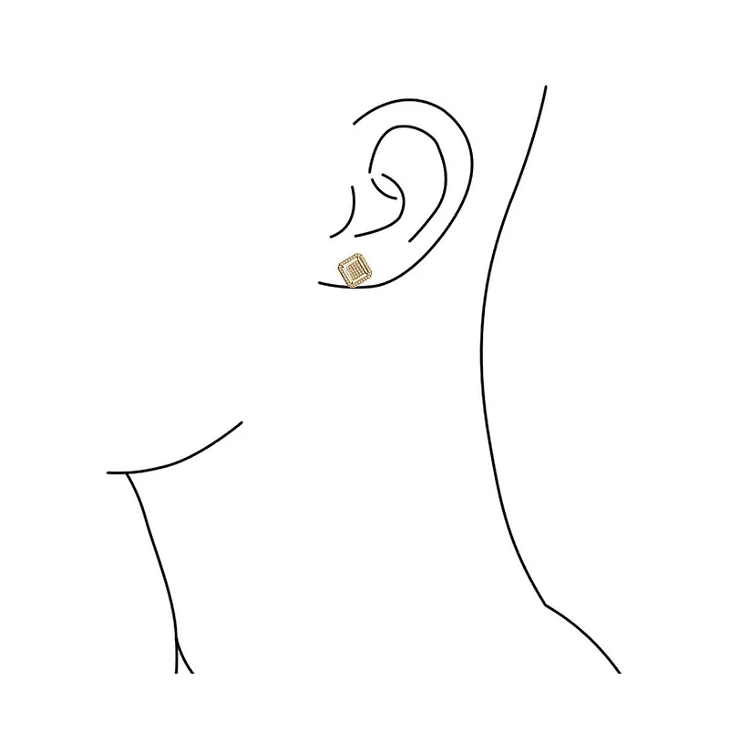 Bling Jewelry Geometric Cz Stud Earrings: Flat Square Box Frame, 14K Gold, Sterling Silver, 12MM