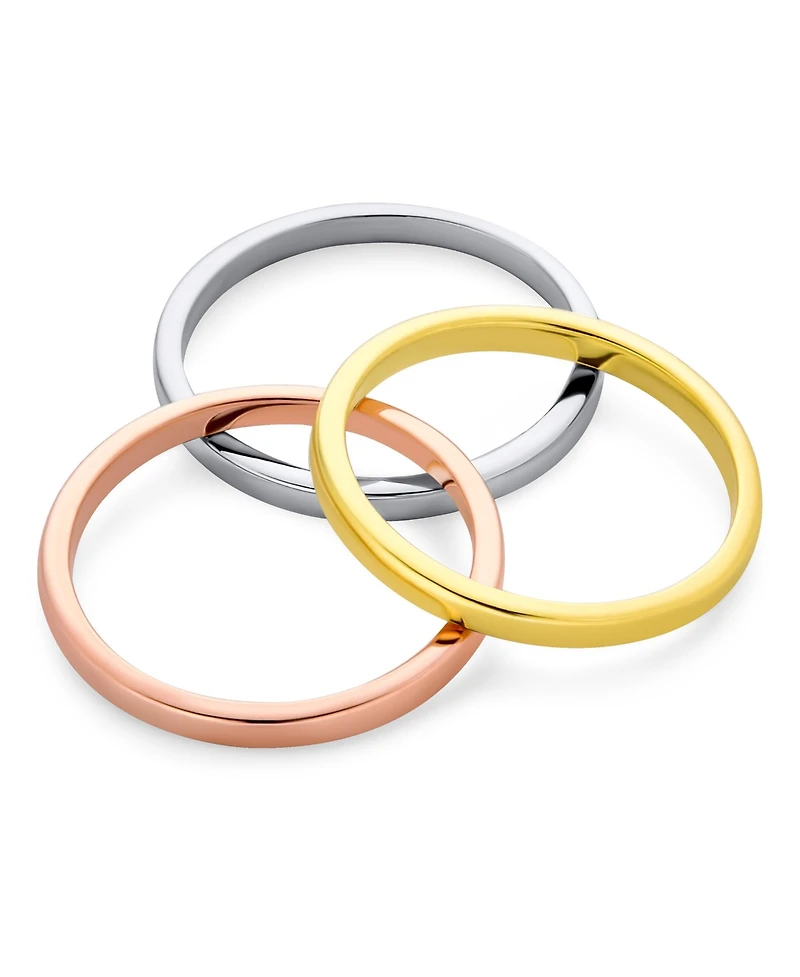 Bling Jewelry Tri Color Silver Ring: Stacking Couples Band Set 14K Gold Plated Sterling