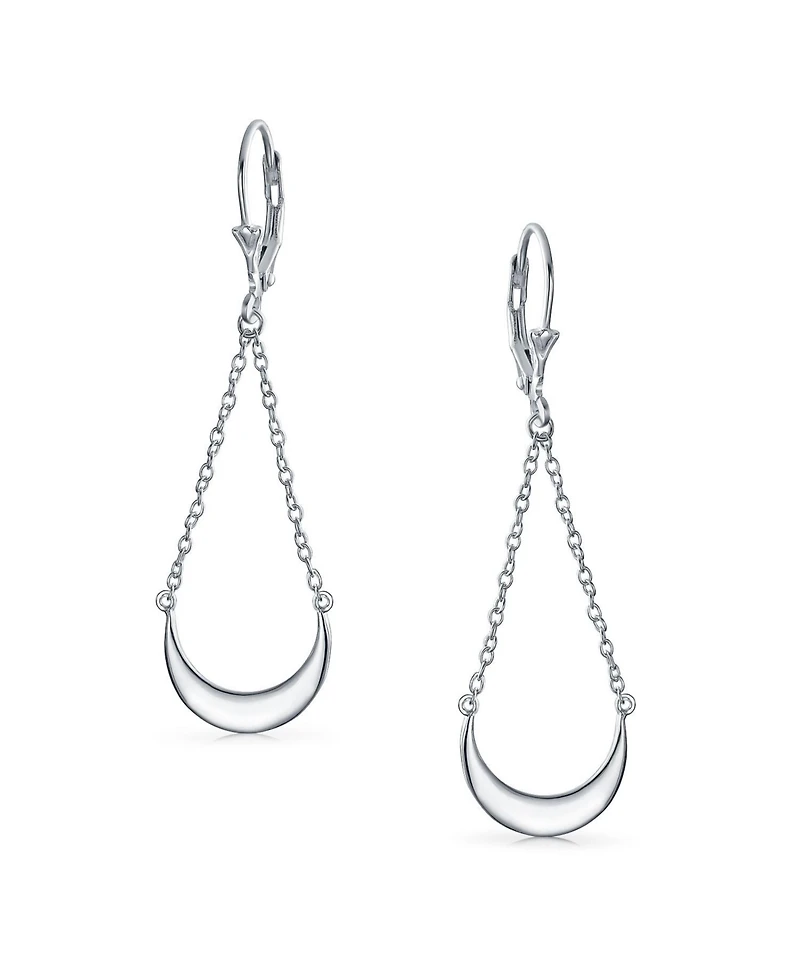 Bling Jewelry Crescent Moon Dangle Earrings Sterling Silver Teardrop Chain Design