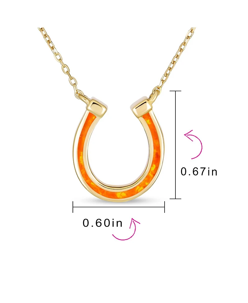 Bling Jewelry Delicate White or Orange Fire Created Opal Equestrian Good Luck Charm Horseshoe Necklace Pendant .925 Sterling Silver
