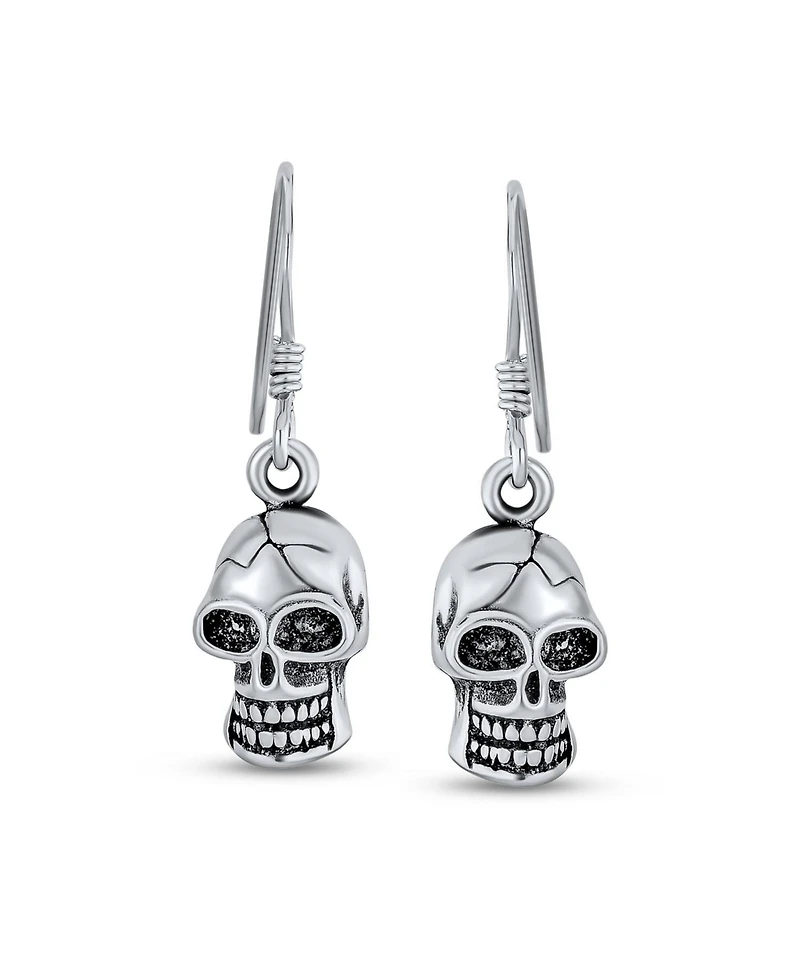 Bling Jewelry Biker Jewelry Dangle Earrings Pirate Skull Design in Sterling Silver