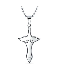 Bling Jewelry Biker Jewelry Royal Sword & Angel Wings Cross Necklace Black Stainless Steel