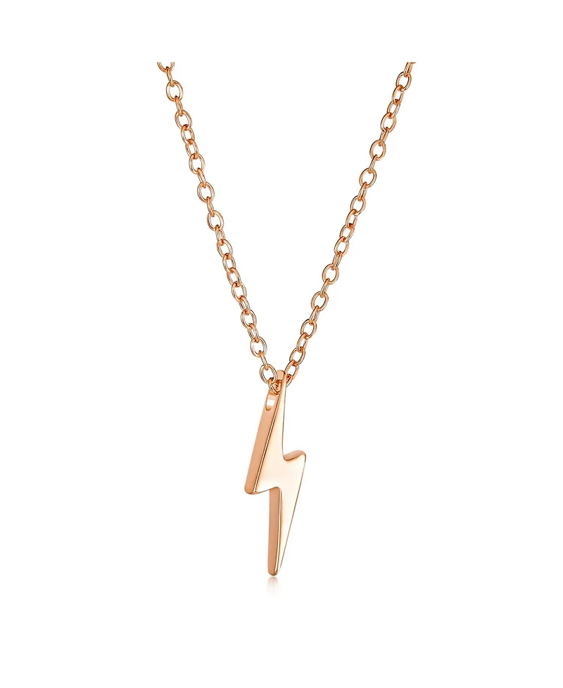 Bling Jewelry Minimalist Geometric Lightning Bolt Pendant Necklace with Cz Gold Plated Silver