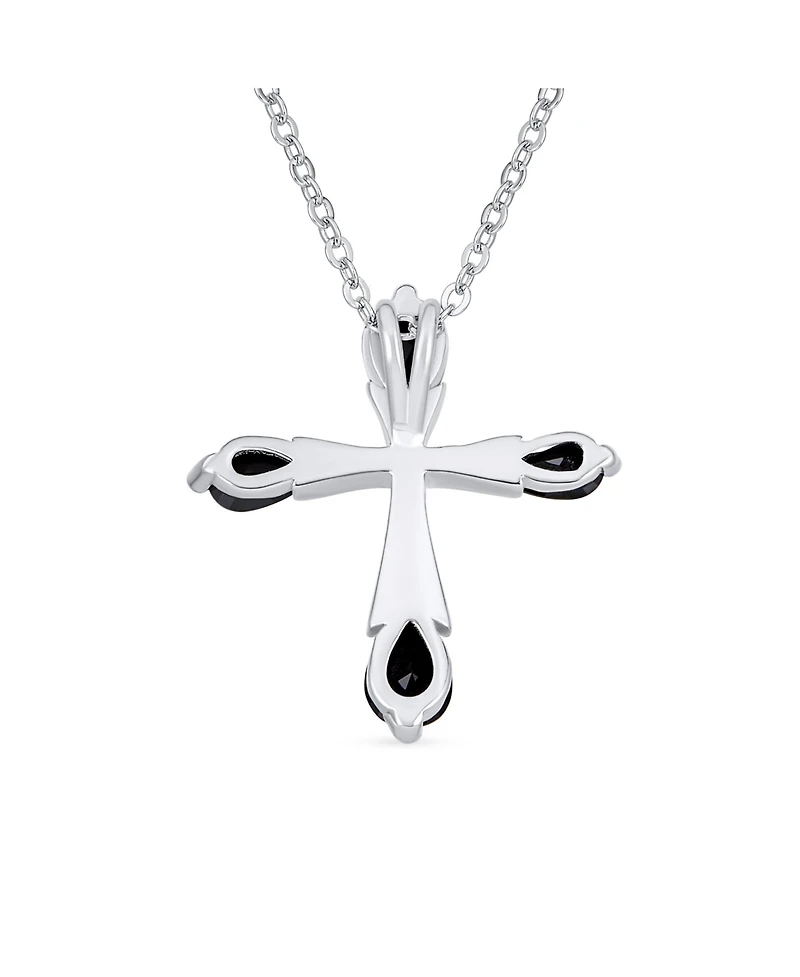 Bling Jewelry Black Purple Clear Cubic Zirconia Cz Teardrop Tips Cross Necklace Pendant .925 Sterling Silver