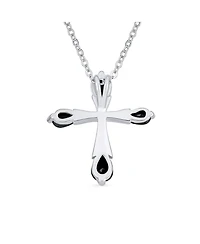 Bling Jewelry Black Purple Clear Cubic Zirconia Cz Teardrop Tips Cross Necklace Pendant .925 Sterling Silver