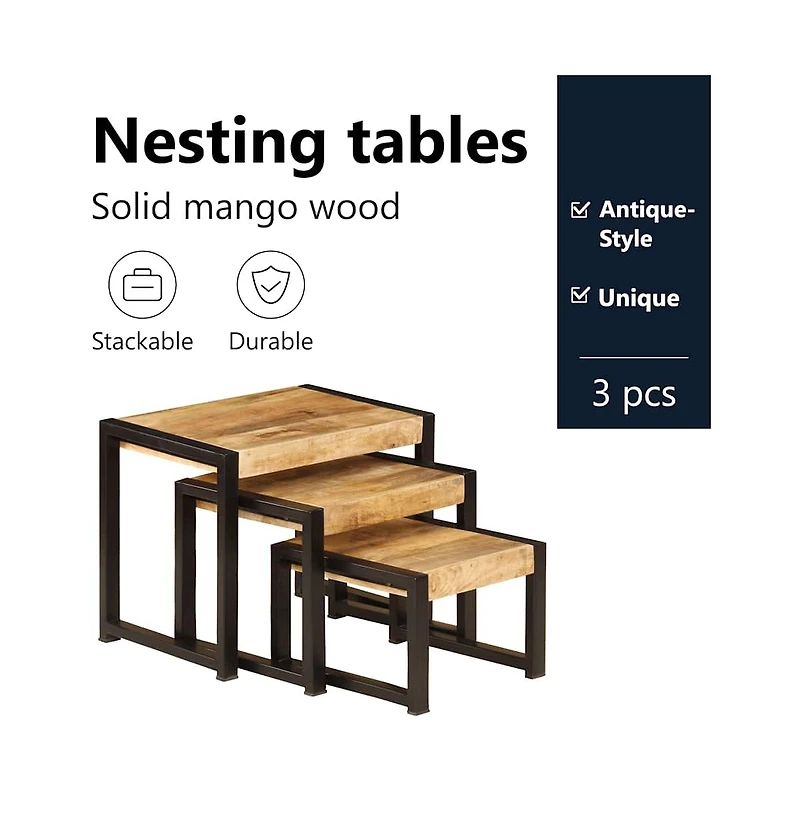 Nesting Tables 3 pcs Solid Mango Wood