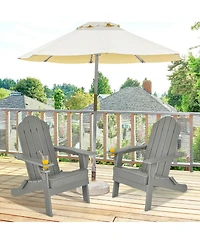 Gymax 2PCS Patio Folding Adirondack Chair Weather Resistant Cup Holder Yard