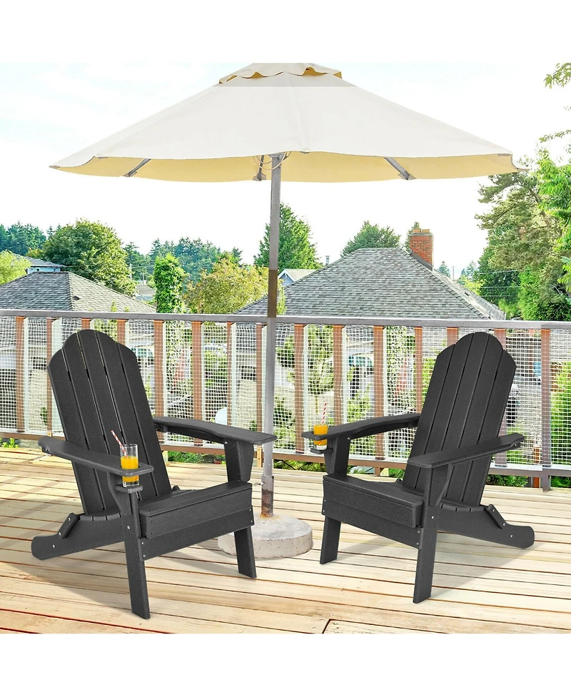 Gymax 2PCS Patio Folding Adirondack Chair Weather Resistant Cup Holder Yard
