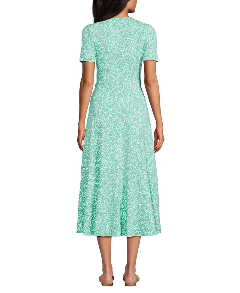 Lands' End Women's Cotton Modal Vneck Wrap Midi Dress