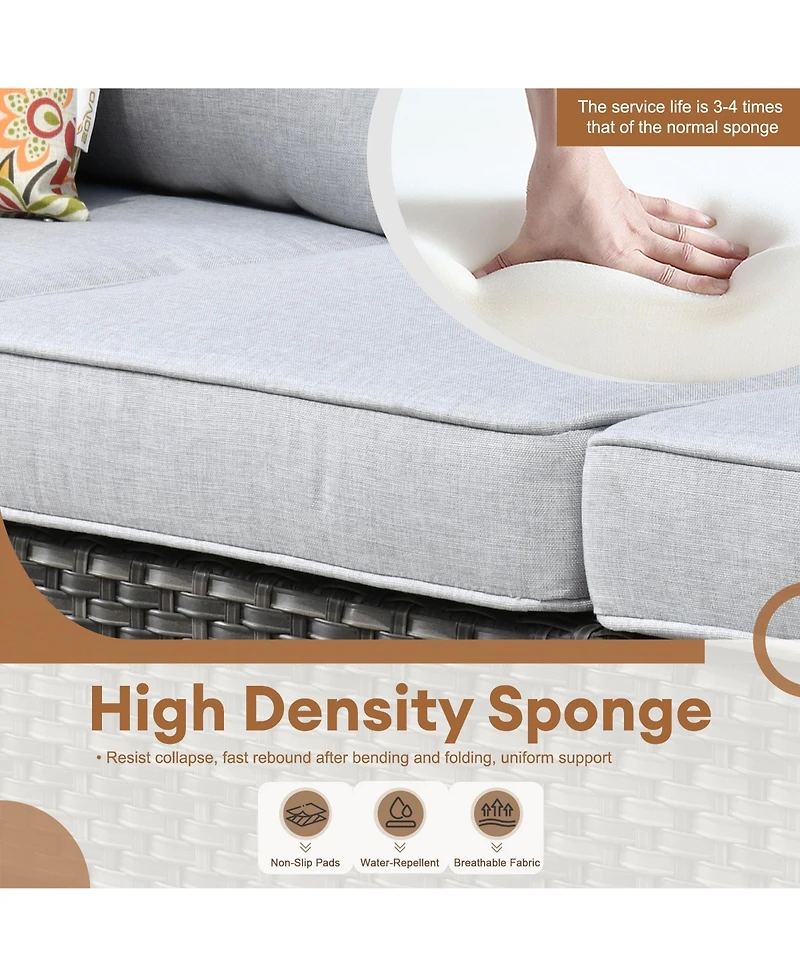 Xizzi Patio Furniture Set 6 Piece Outdoor Sectional Sofa with Rocking Swivel Chairs Square Fire Pit Table Loveseat All Weather Wicker Rattan Conve