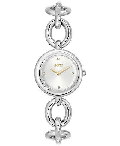 Hugo Boss Women's Live Quartz Slim Silver-Tone Stainless-Steel Watch, 28mm