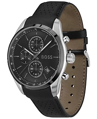 Hugo Boss Men's Grand Prix 44 Quartz Chronograph Black Leather Watch, 44.50mm