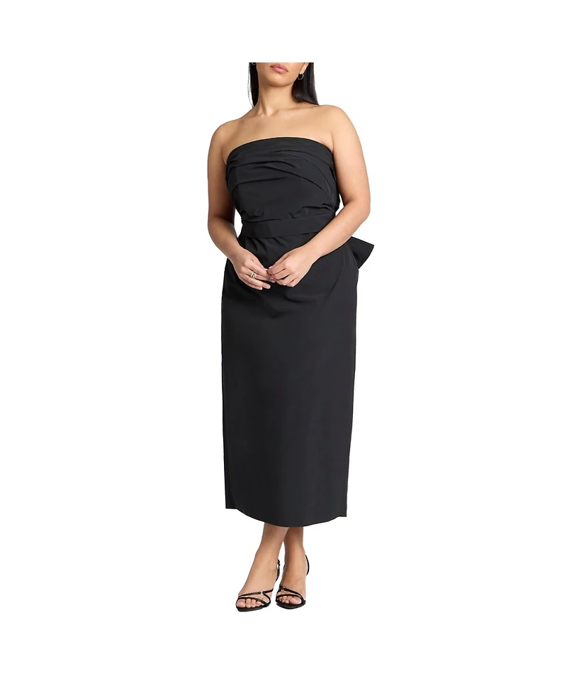 Eloquii Women's Plus Pleated Bodice Bow Detail Dress