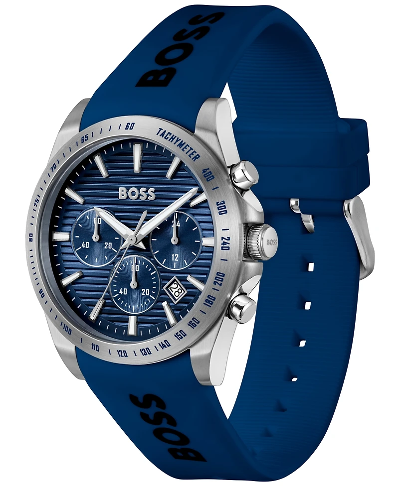 Hugo Boss Men's Strike Quartz Chronograph Blue Silicone Watch, 41mm