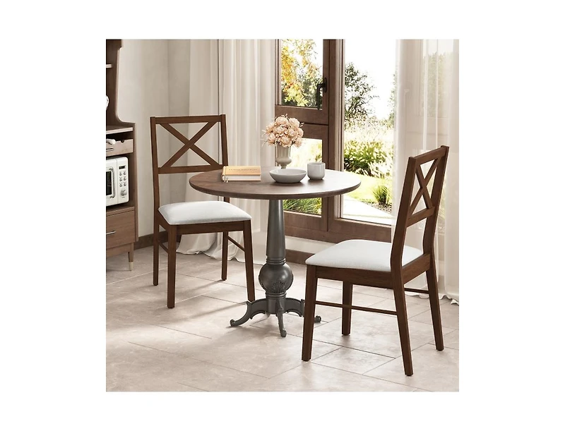 Upholstered Side Dining Chairs Set of 2 with Rubber Wood Frame
