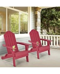 Gymax 2PCS Patio Folding Adirondack Chair Weather Resistant Cup Holder Yard