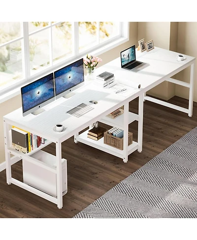 Tribesigns Two Person Desk with Bookshelf, 78.7 Computer Office Double for Person, Writing Workstation Shelf Home