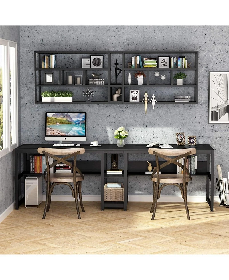 Tribesigns Two Person Desk with Bookshelf, 78.7 Computer Office Double for Person, Writing Workstation Shelf Home