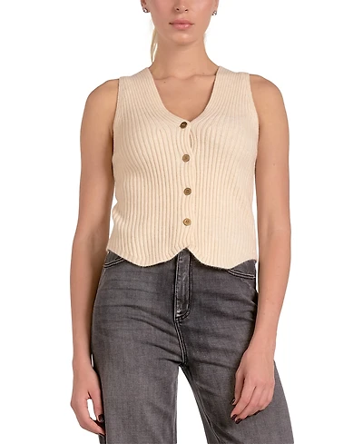 Elan Women's Ribbed-Knit Sleeveless Button-Front Vest