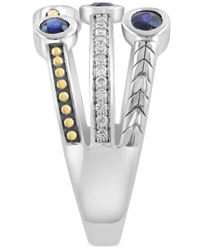 Effy Sapphire (5/8 ct. t.w.) & Diamond (1/10 Triple-Row Ring Sterling Silver (Also Ruby)