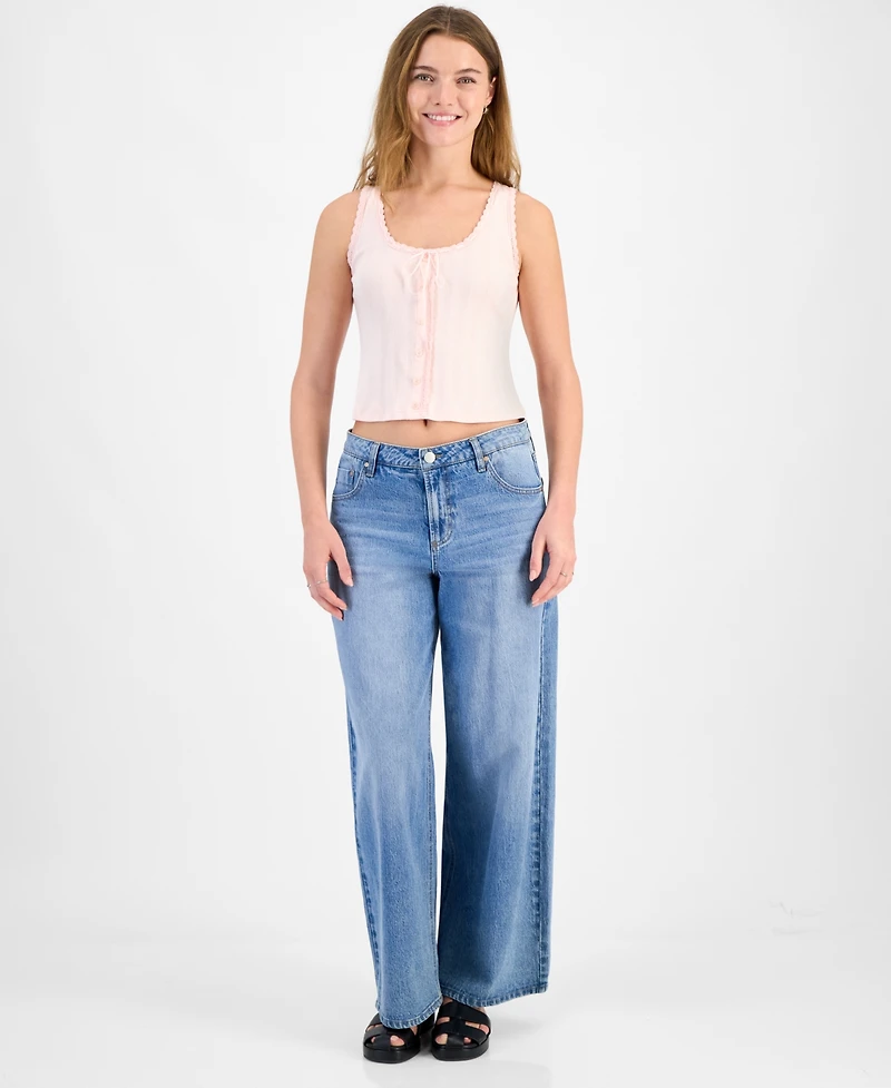 And Now This Women's Pointelle Cropped Lace-Trim Top, Exclusively at Macy's