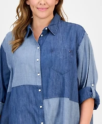 Tommy Hilfiger Plus Patchwork Chambray Shirtdress