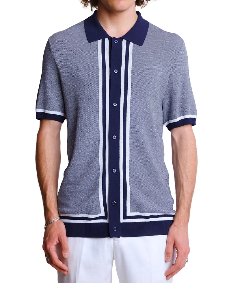 Paisley & Gray Men's Slim Fit Short Sleeve Full Placket Retro Polo Shirt