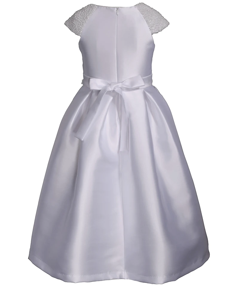 Bonnie Jean Big Girls Mikado Embellished Cultivated Pearl Communion Dress