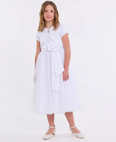 Bonnie Jean Big Girls Embroidered to Tulle Communion Dress with Jacket