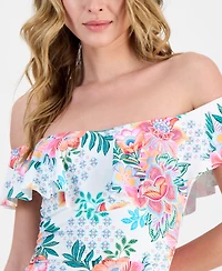 La Blanca Women's Riveria Resort Printed Off The Shoulder One-Piece Swimsuit, Exclusively at Macy's