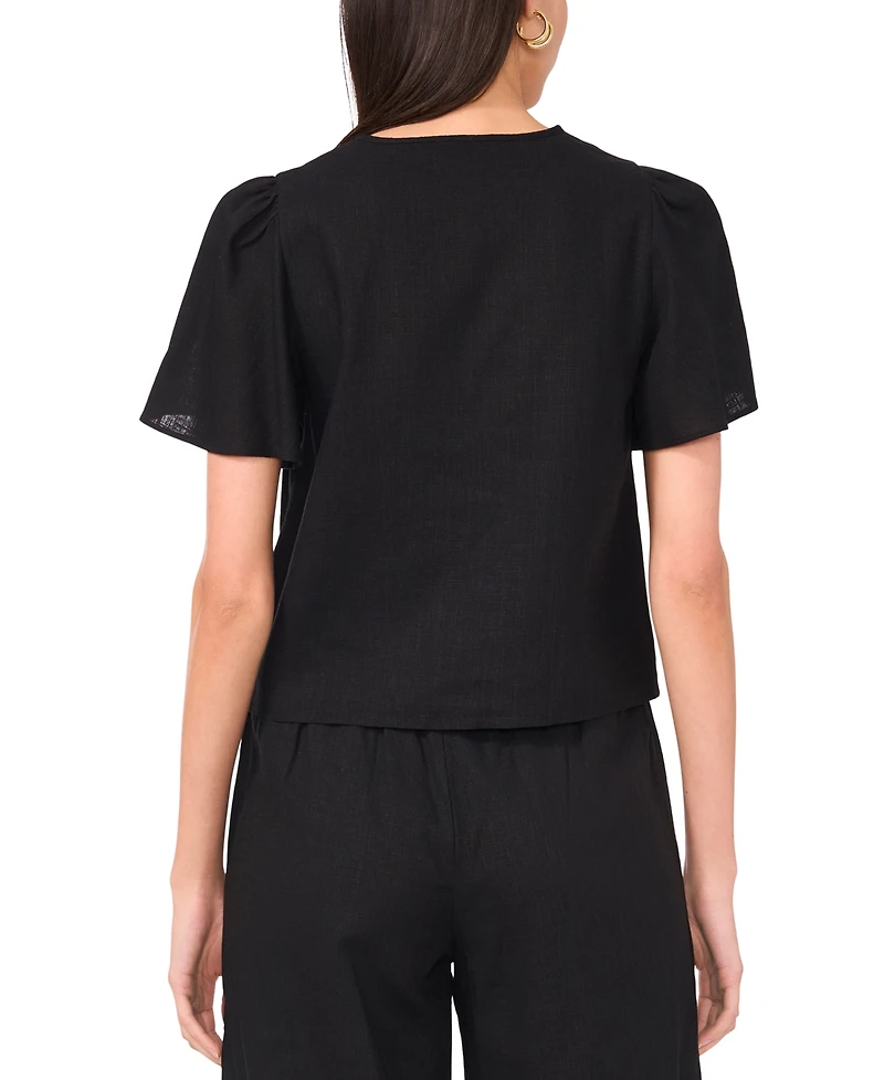 1.state Women's Tie-Front Flutter-Sleeve V-Neck Top