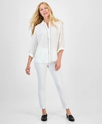Jm Collection Women's Solid Embellished Button Blouse, Exclusively at Macy's