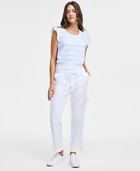 Nautica Jeans Women's Cotton Striped Ruffled-Sleeve Sweater