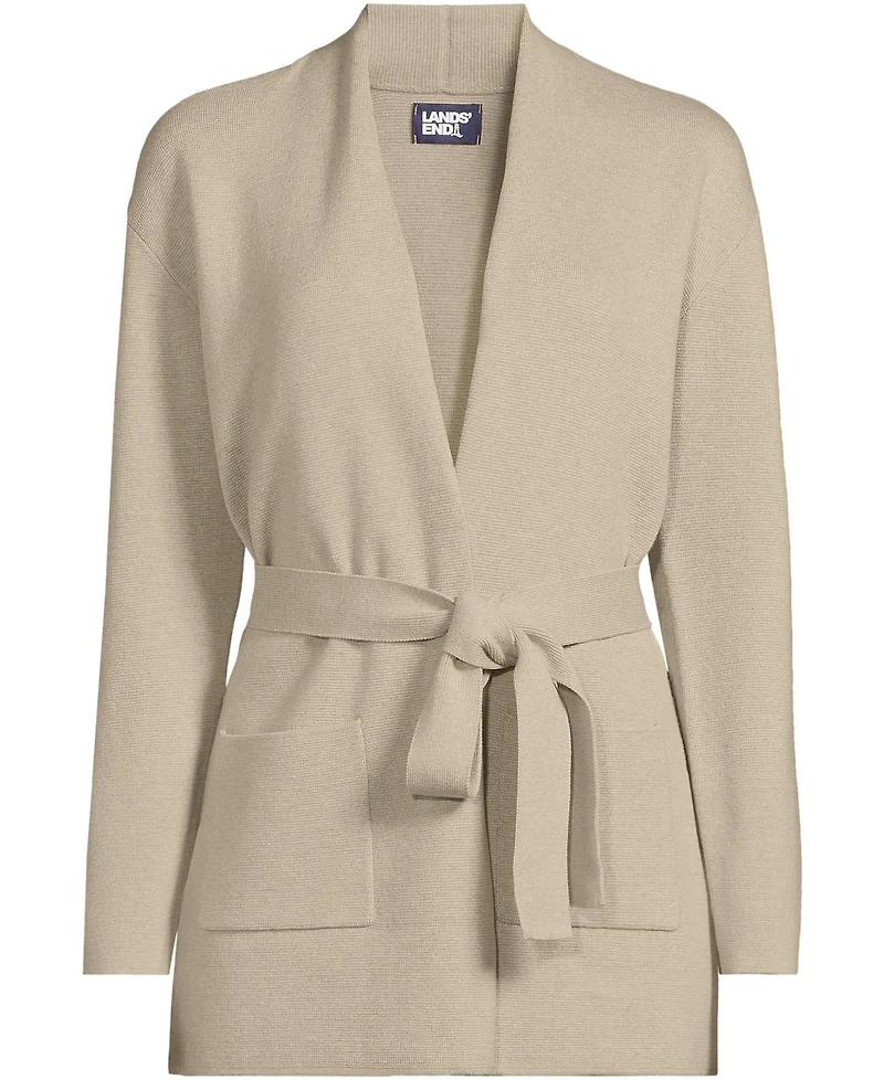 Lands' End Women's Fine Gauge Milano Belted Long Line Cardigan Sweater