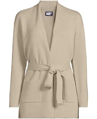 Lands' End Women's Fine Gauge Milano Belted Long Line Cardigan Sweater